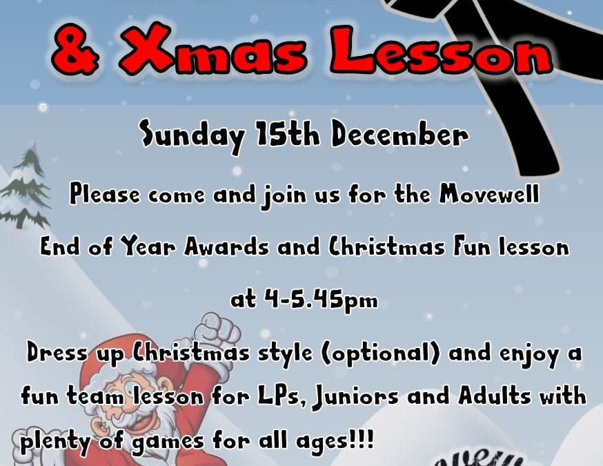 Movewell TKD 2019 Student Awards, Xmas Lesson and Adult Xmas Meal